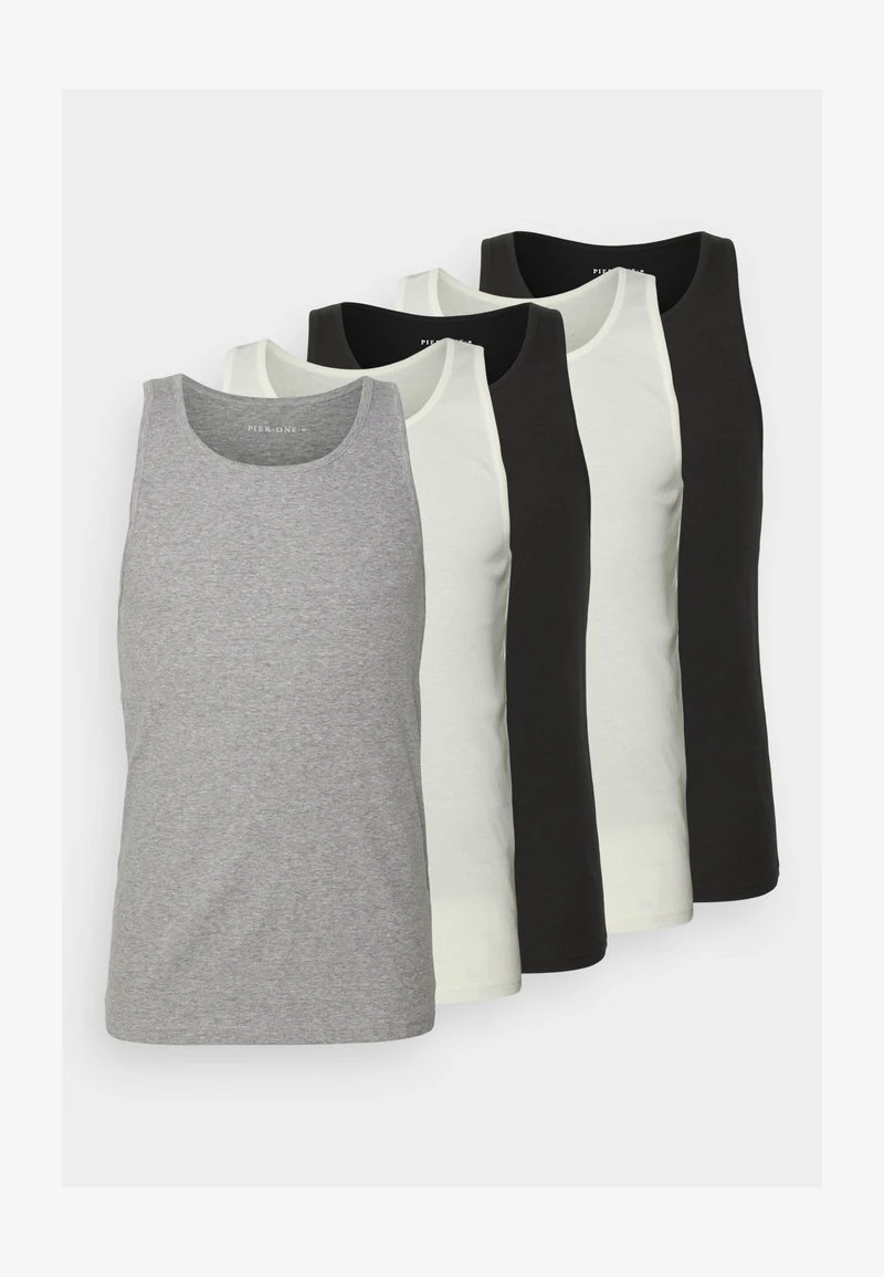 Pier One 5 PACK - Unterhemd/-shirt - 802 - Black_102 - Grey_001 - White 1 Pier One 5 PACK - Unterhemd/-shirt - 802 - Black_102 - Grey_001 - White