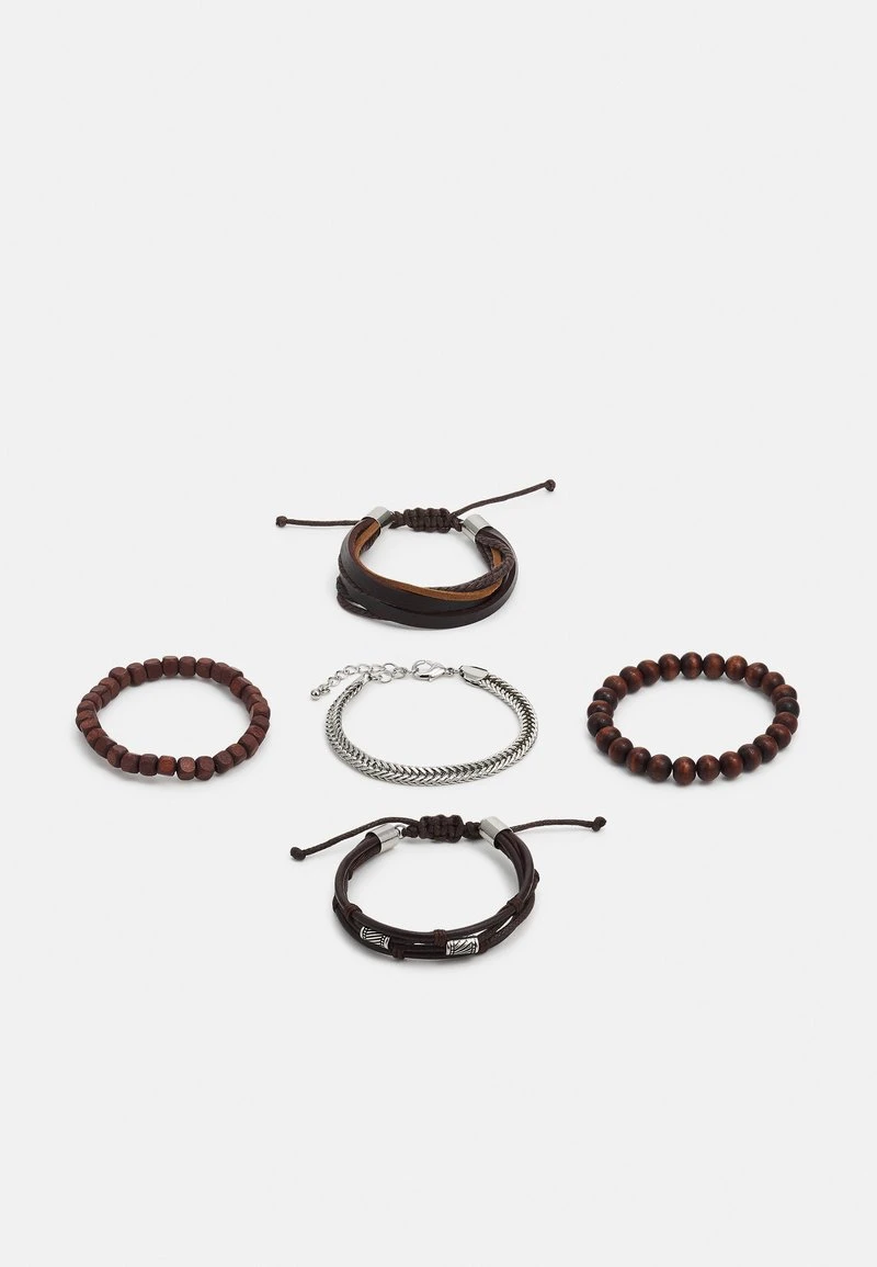Pier One 5PACK - Armband - Brown, Silver-coloured 1 Pier One 5PACK - Armband - Brown, Silver-coloured