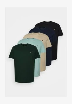 Pier One 5 PACK - T-Shirt Basic - Dark Green/beige/light Blue -Kleidung PierOne Store 7af36362bd71478faf64c035d446b9b1