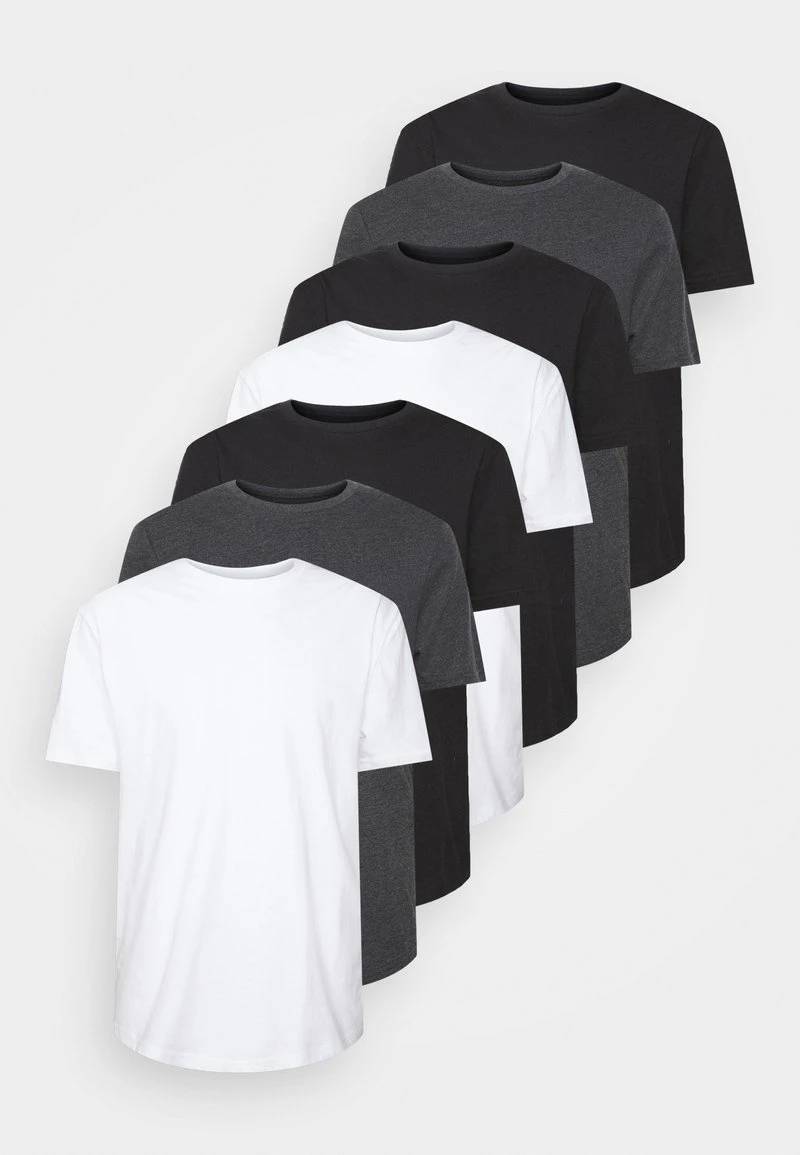 Pier One 7 PACK - T-Shirt Basic - Mottled Dark Grey/white/black 1 Pier One 7 PACK - T-Shirt Basic - Mottled Dark Grey/white/black